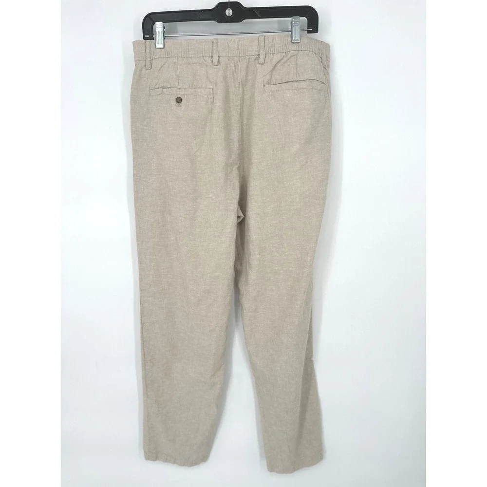 Old Navy Loose Taper Pants Mens L Beige Linen Blend Coastal Beach Neutral Travel